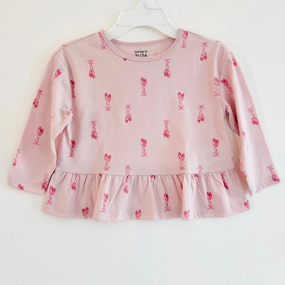 NWT Carter’s 2T Pink Ballet Print Peplum Top | Toddler Girl